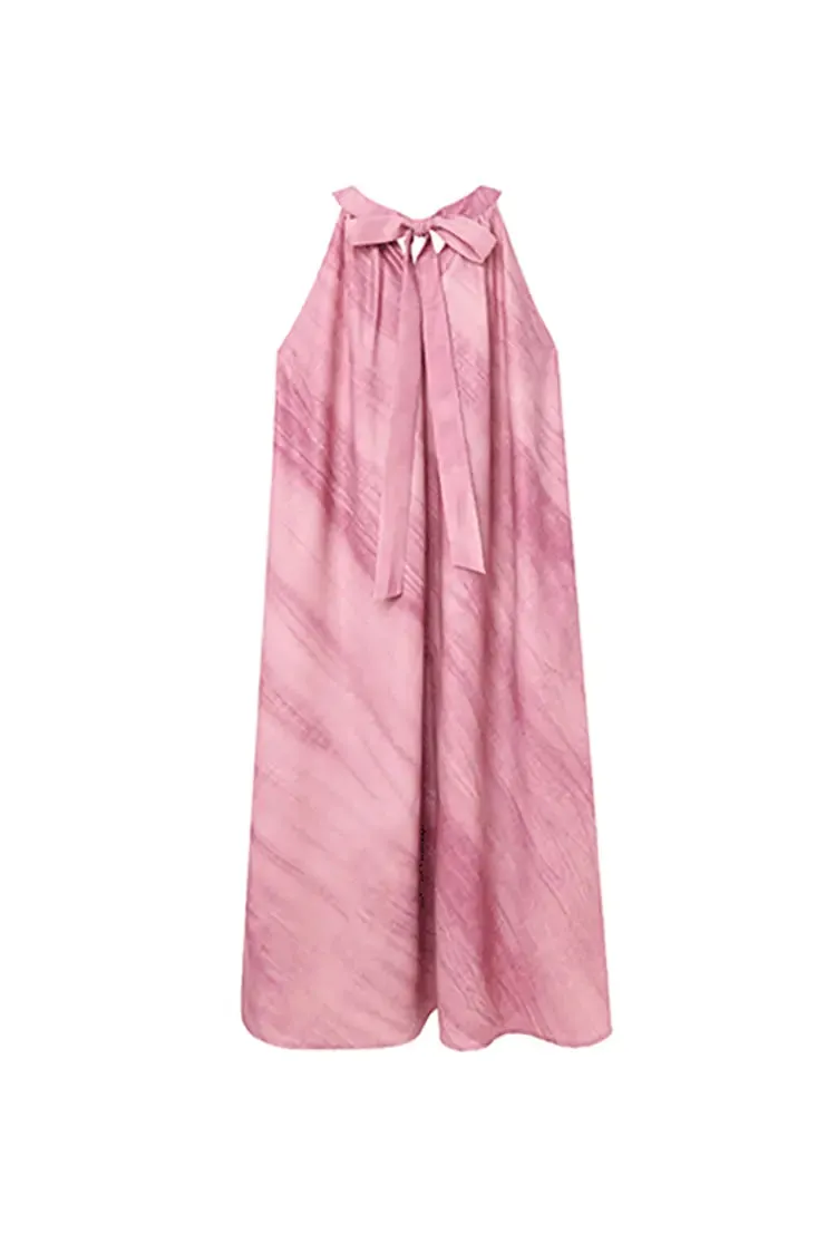 Tie-Dye Halter Neck Pink Maxi Dress