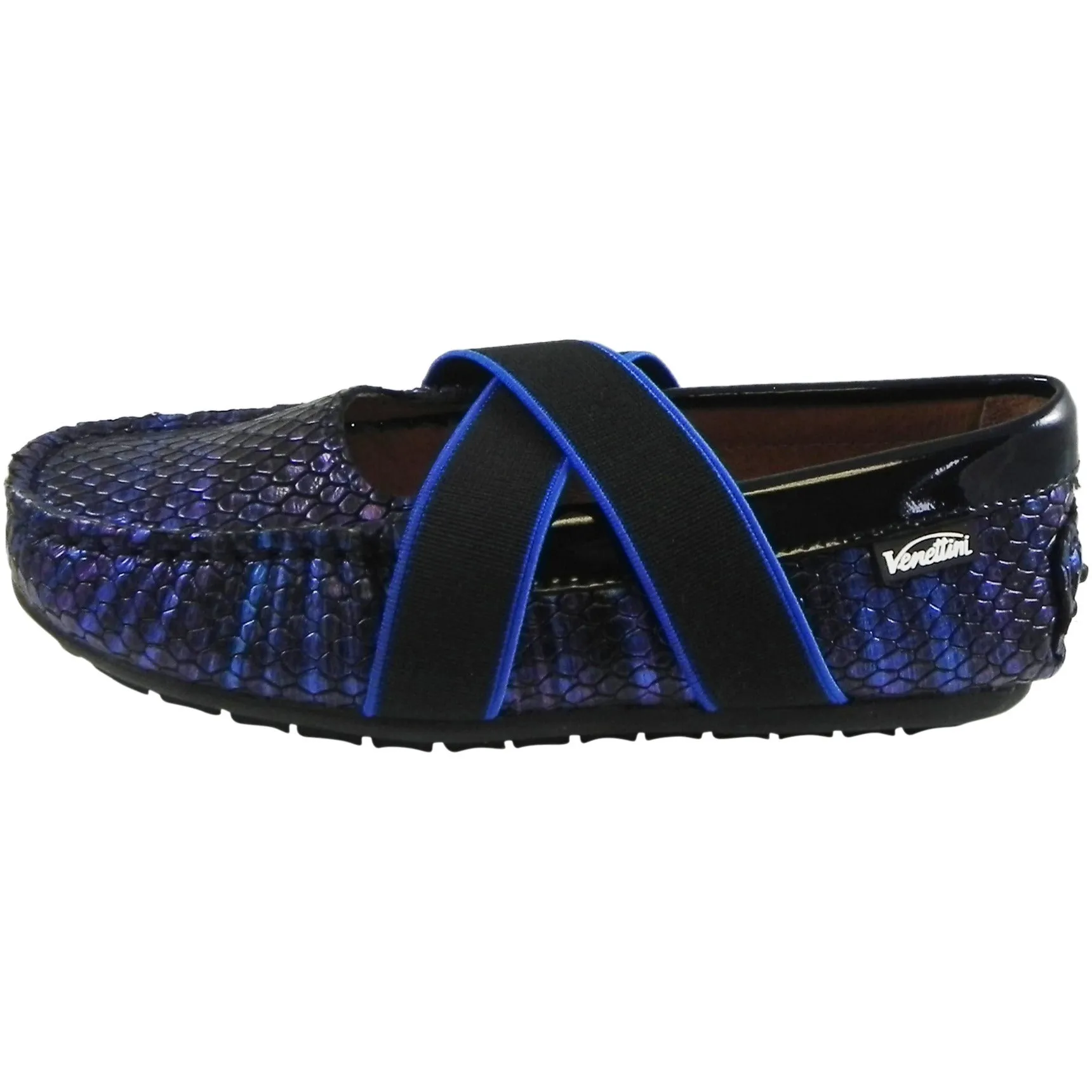 Venettini Girl's Daisy Cobalt & Navy Elastic Strap Flat Shoe