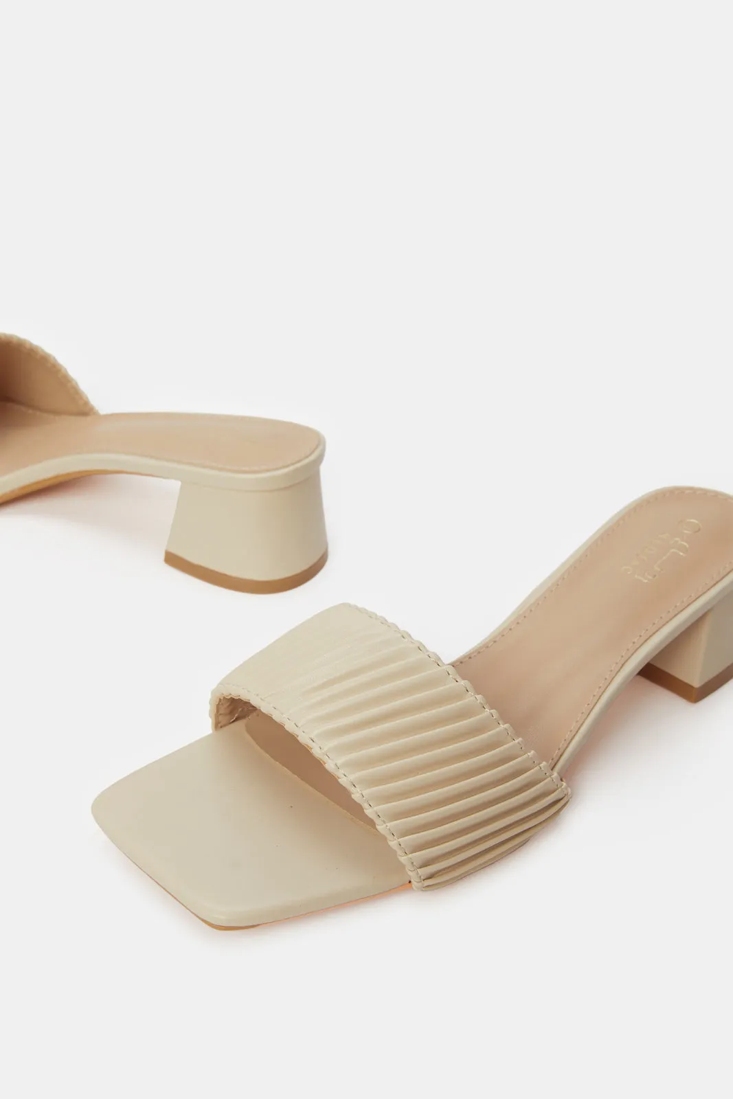 Women Beige Pleated Block Heel