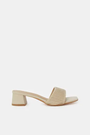 Women Beige Pleated Block Heel