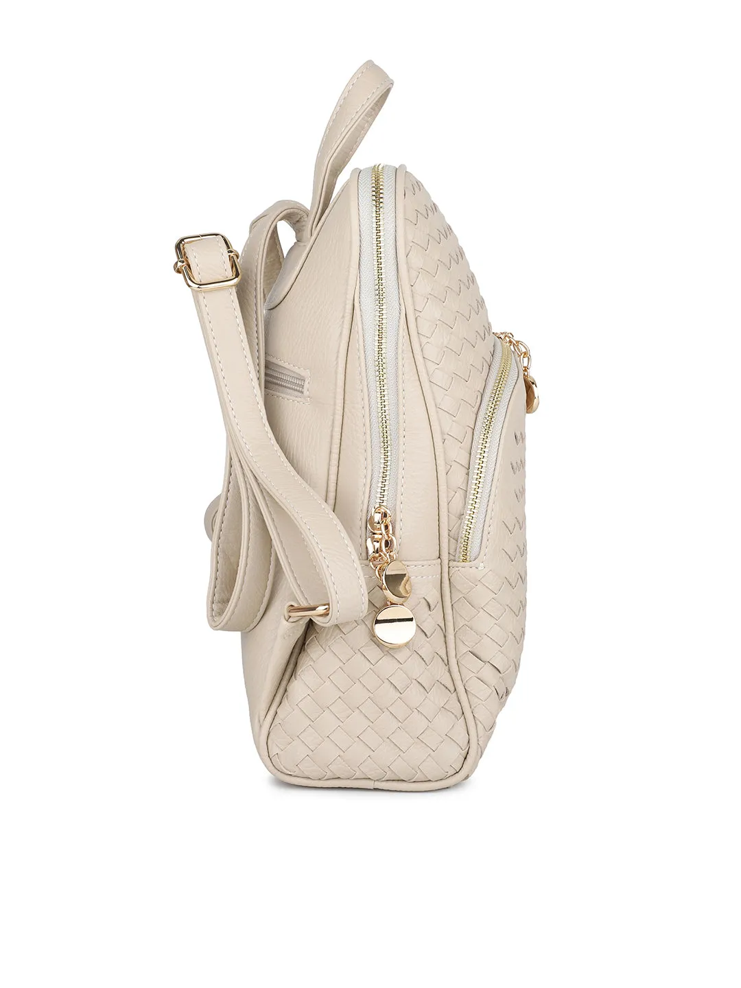 Women Beige Textured Backpack Cum Handbag