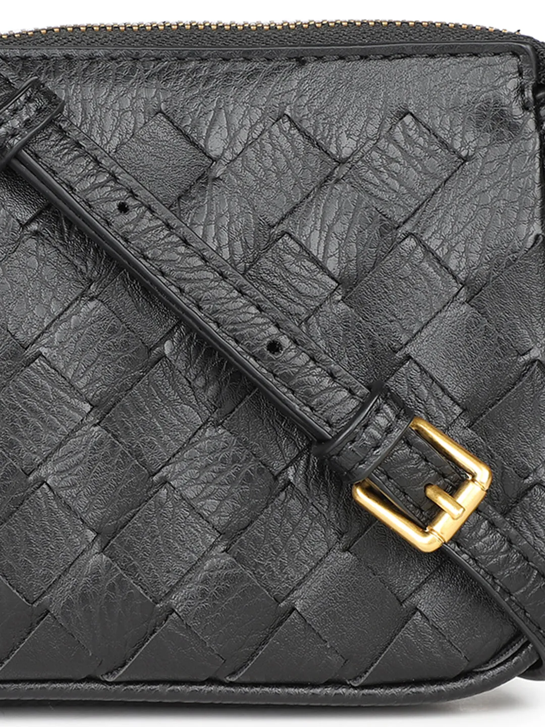 Women Black Textured Design Solid Sling Bag