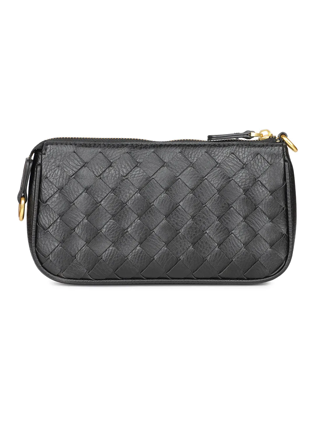 Women Black Textured Design Solid Sling Bag