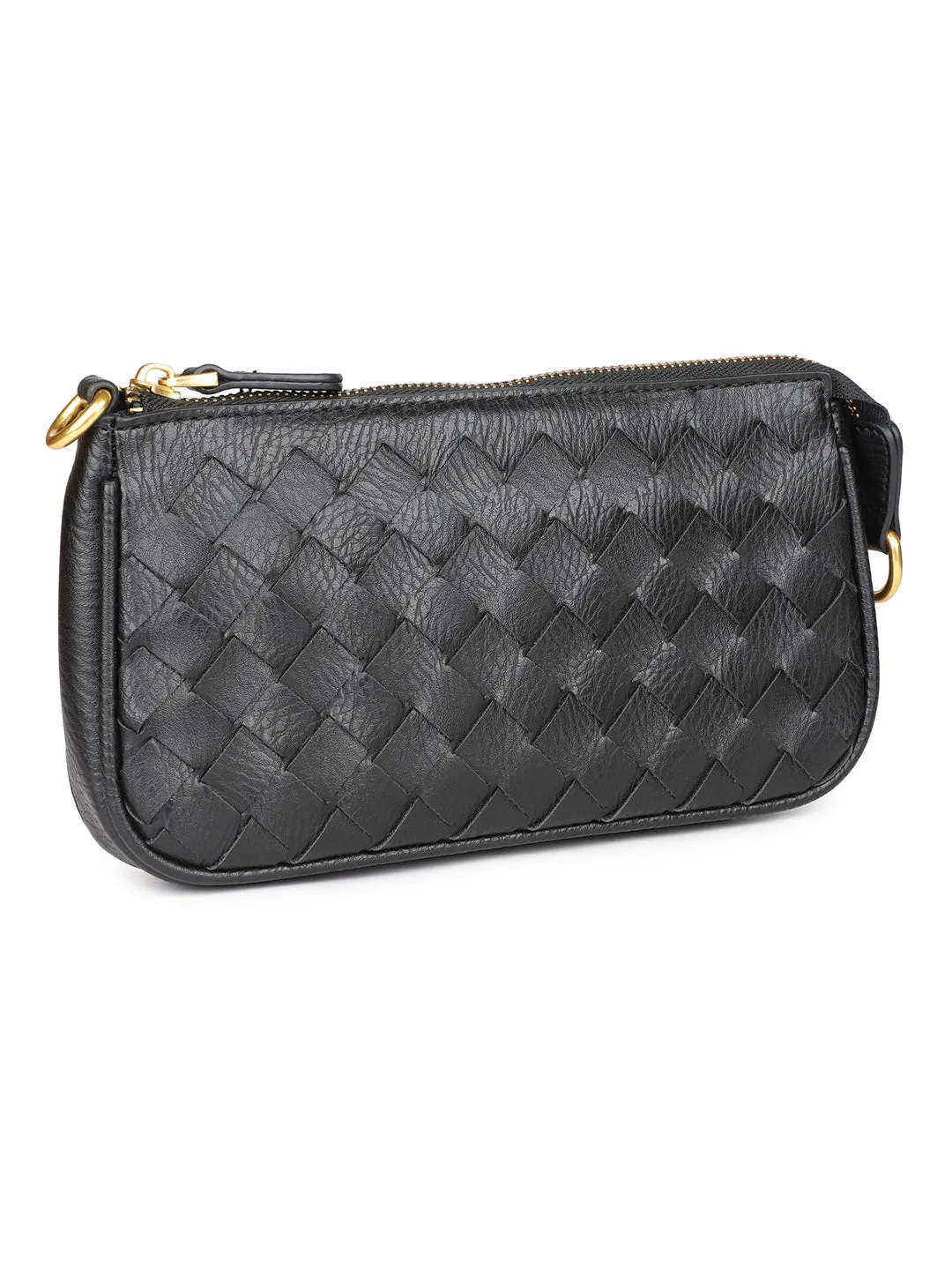 Women Black Textured Design Solid Sling Bag