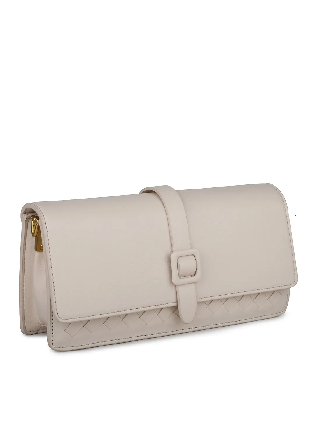 Women Cream Textured Clutch