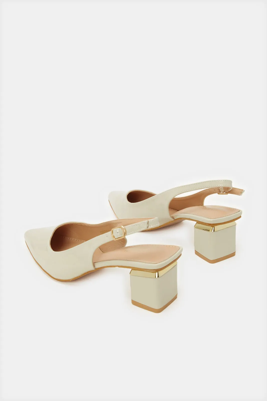 Women Ivory Block Heel Slingback Shoes