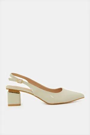 Women Ivory Block Heel Slingback Shoes