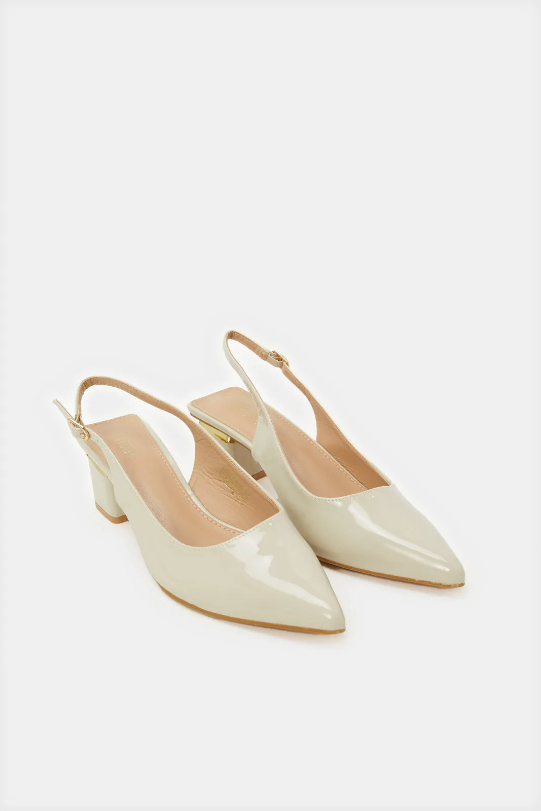 Women Ivory Block Heel Slingback Shoes