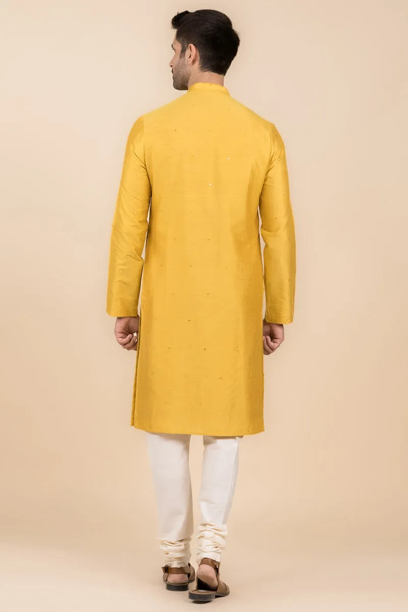 Yellow All Over Mirror Embroidered Kurta Set